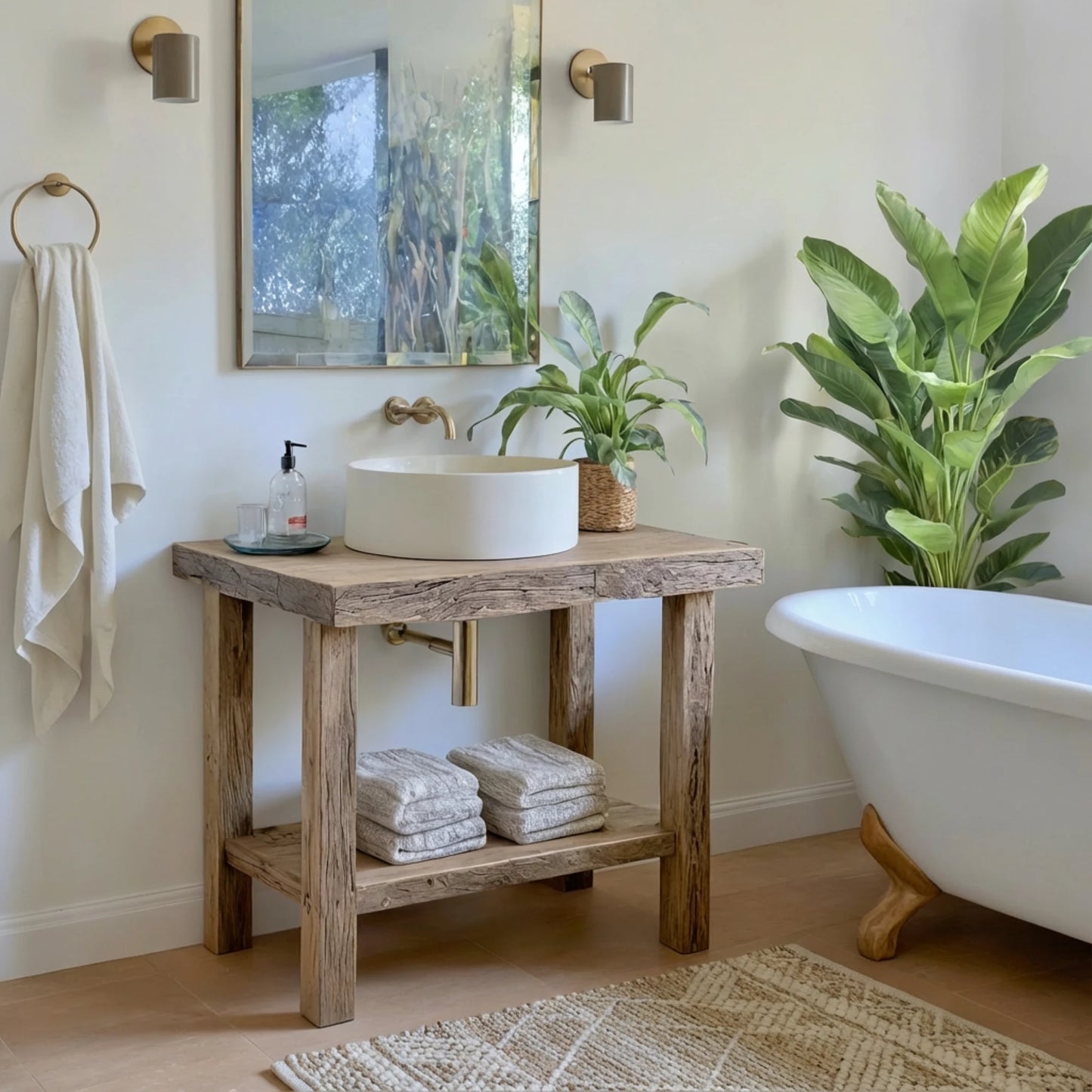 Rustic Bathroom Single or Double Sinks Vanity - Narrow Live Edge Wood