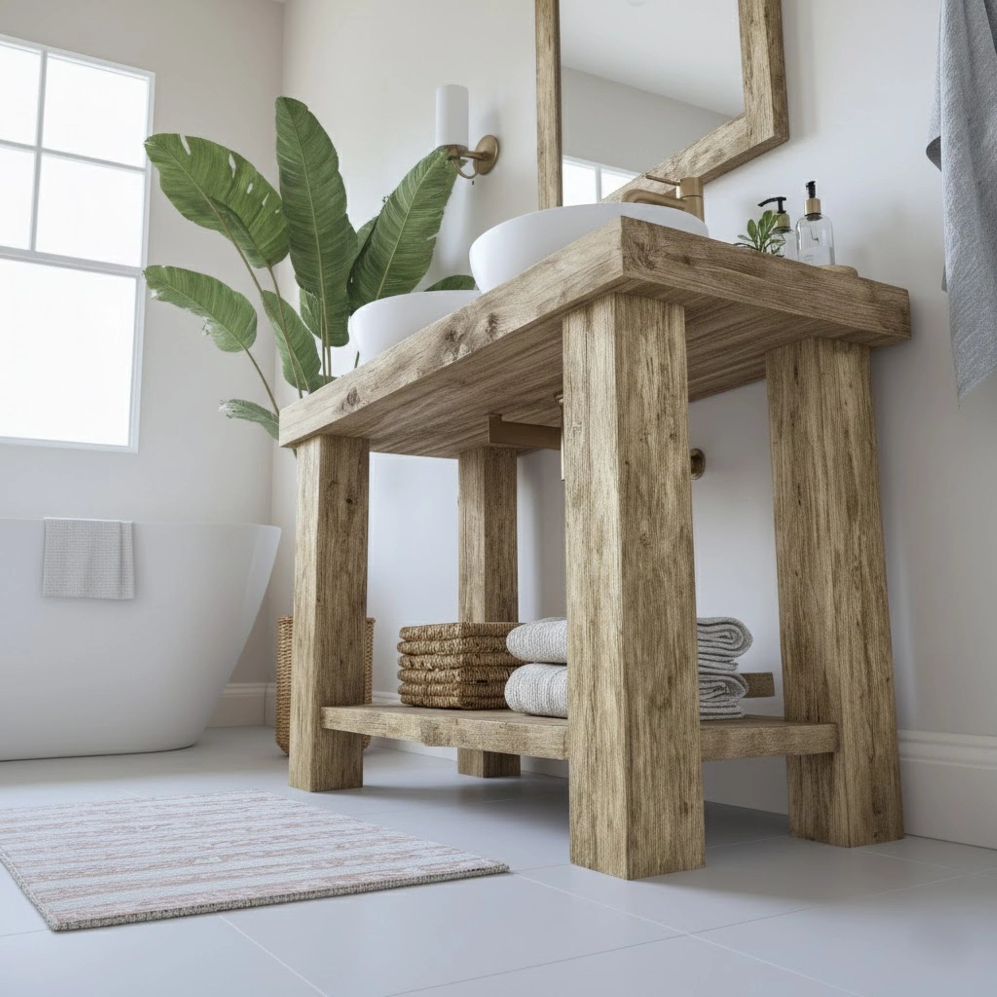 Rustic Bathroom Single or Double Sinks Vanity - Narrow Live Edge Wood