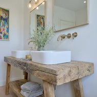 Rustic Bathroom Single or Double Sinks Vanity - Narrow Live Edge Wood