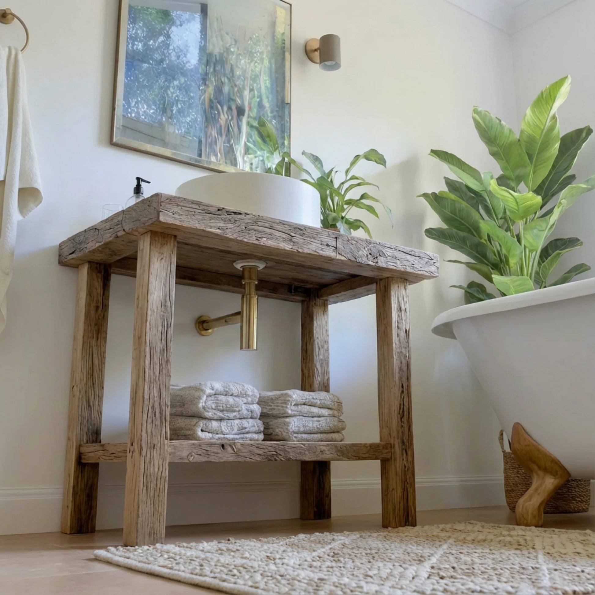 Rustic Bathroom Single or Double Sinks Vanity - Narrow Live Edge Wood