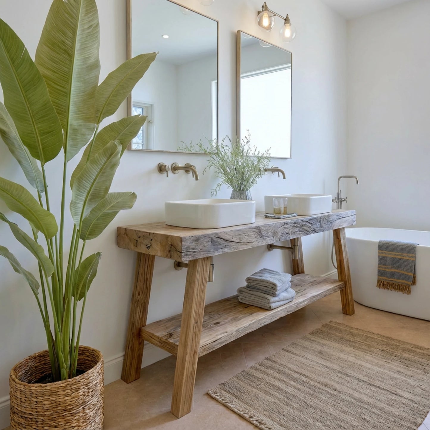 Rustic Bathroom Single or Double Sinks Vanity - Narrow Live Edge Wood