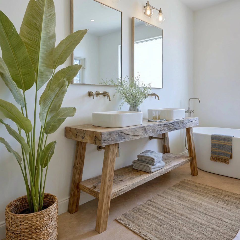 Rustic Bathroom Single or Double Sinks Vanity - Narrow Live Edge Wood