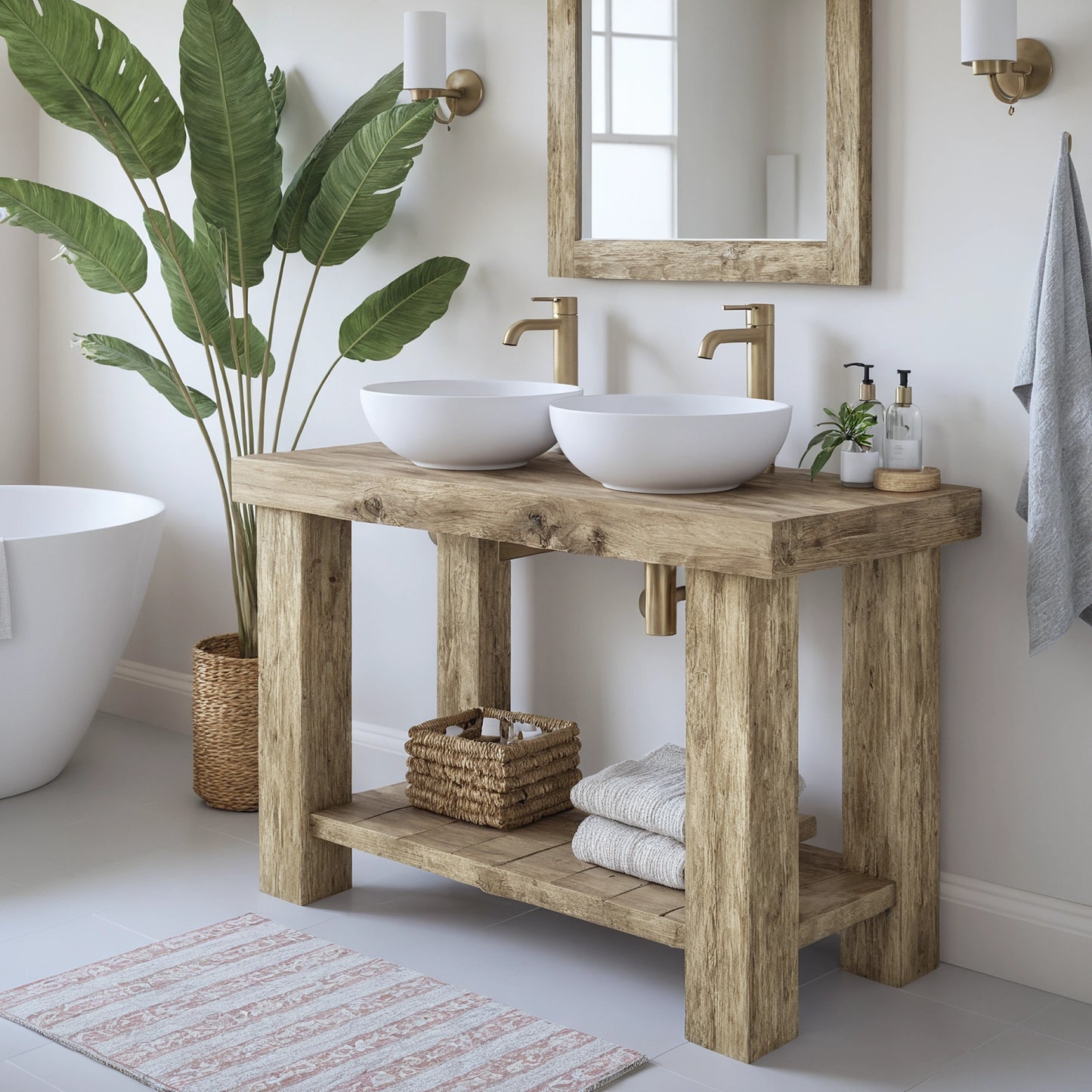 Rustic Bathroom Single or Double Sinks Vanity - Narrow Live Edge Wood