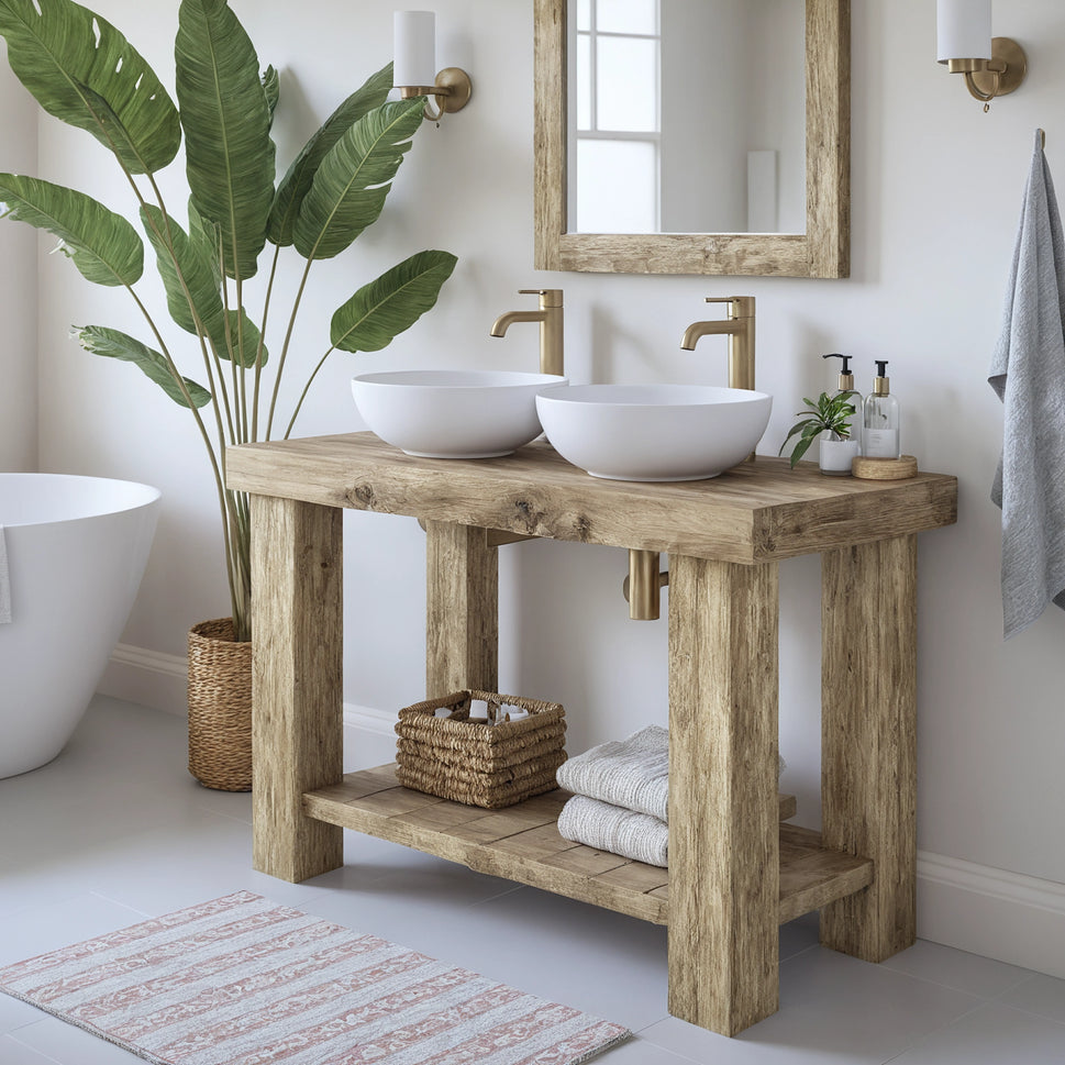 Rustic Bathroom Single or Double Sinks Vanity - Narrow Live Edge Wood