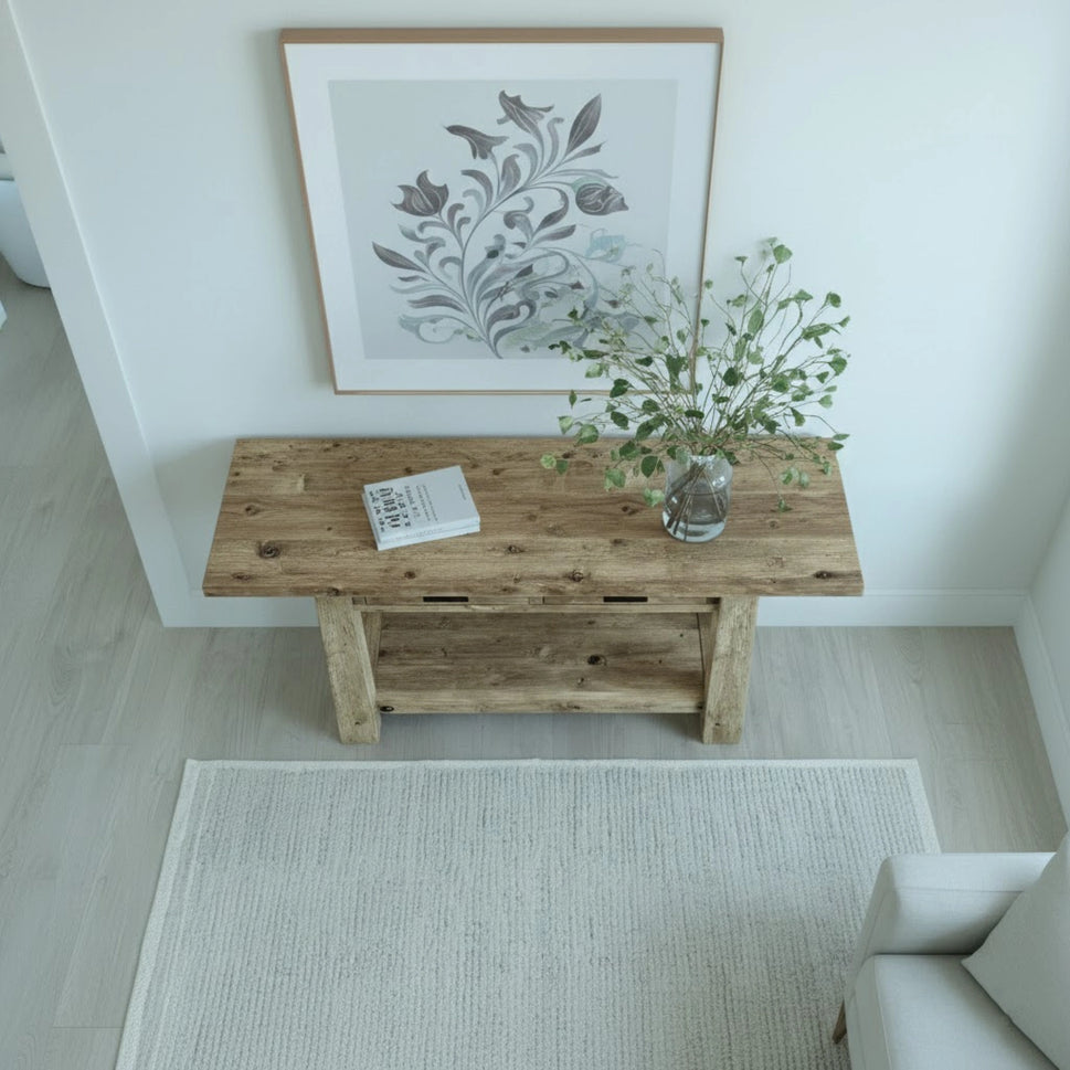 Rustic Entryway Wooden Console Table - Live Edge Wood Bench