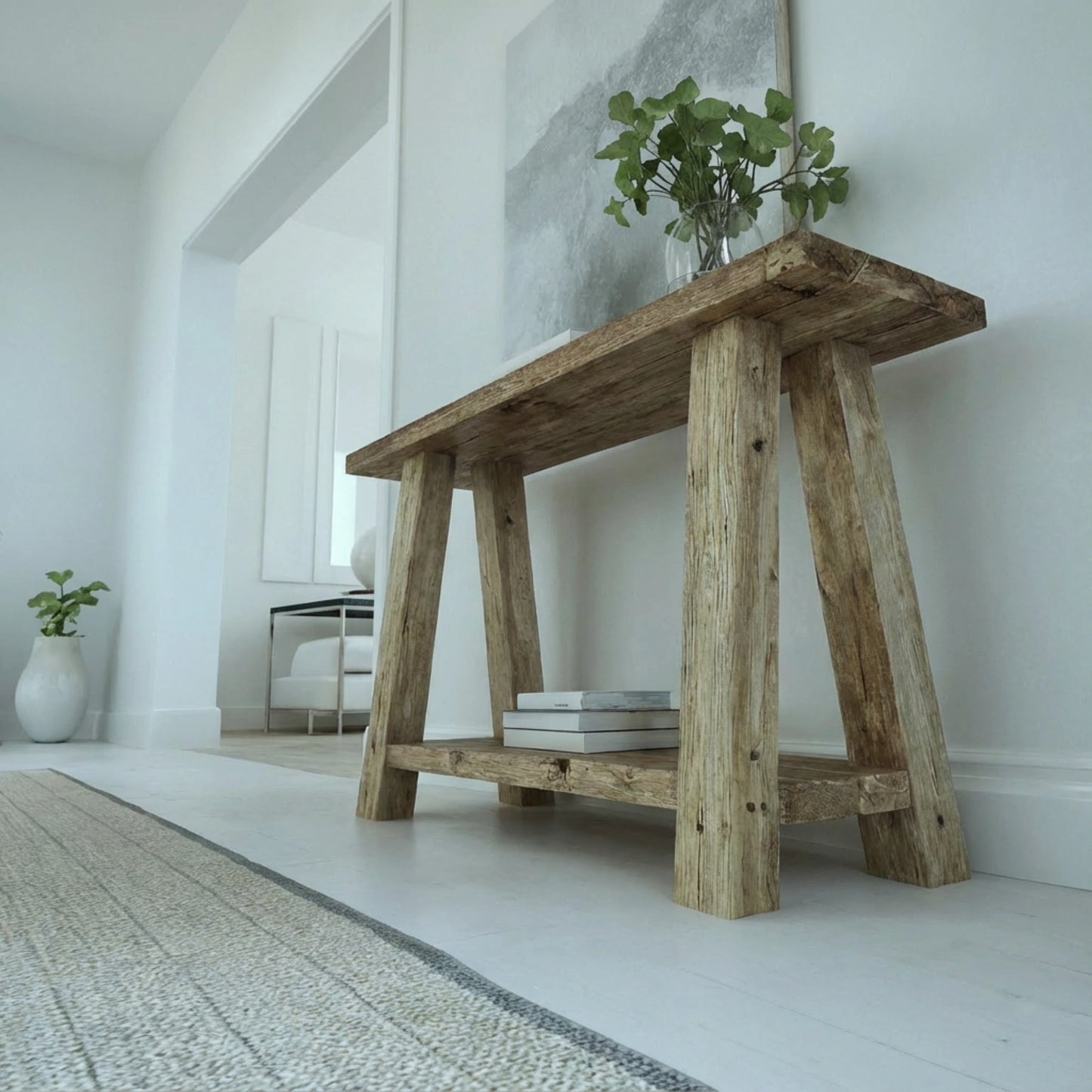 Rustic Entryway Wooden Console Table - Live Edge Wood Bench