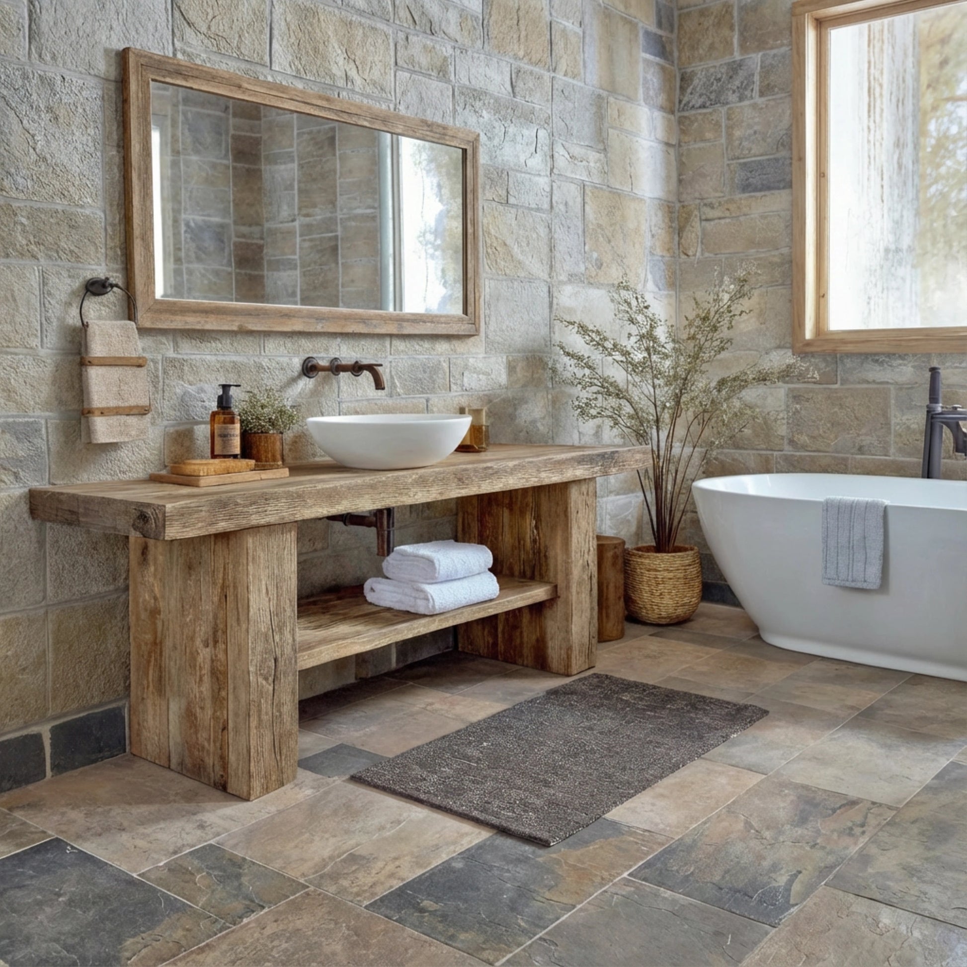 Rustic Bathroom Single or Double Sinks Vanity - Narrow Live Edge Wood