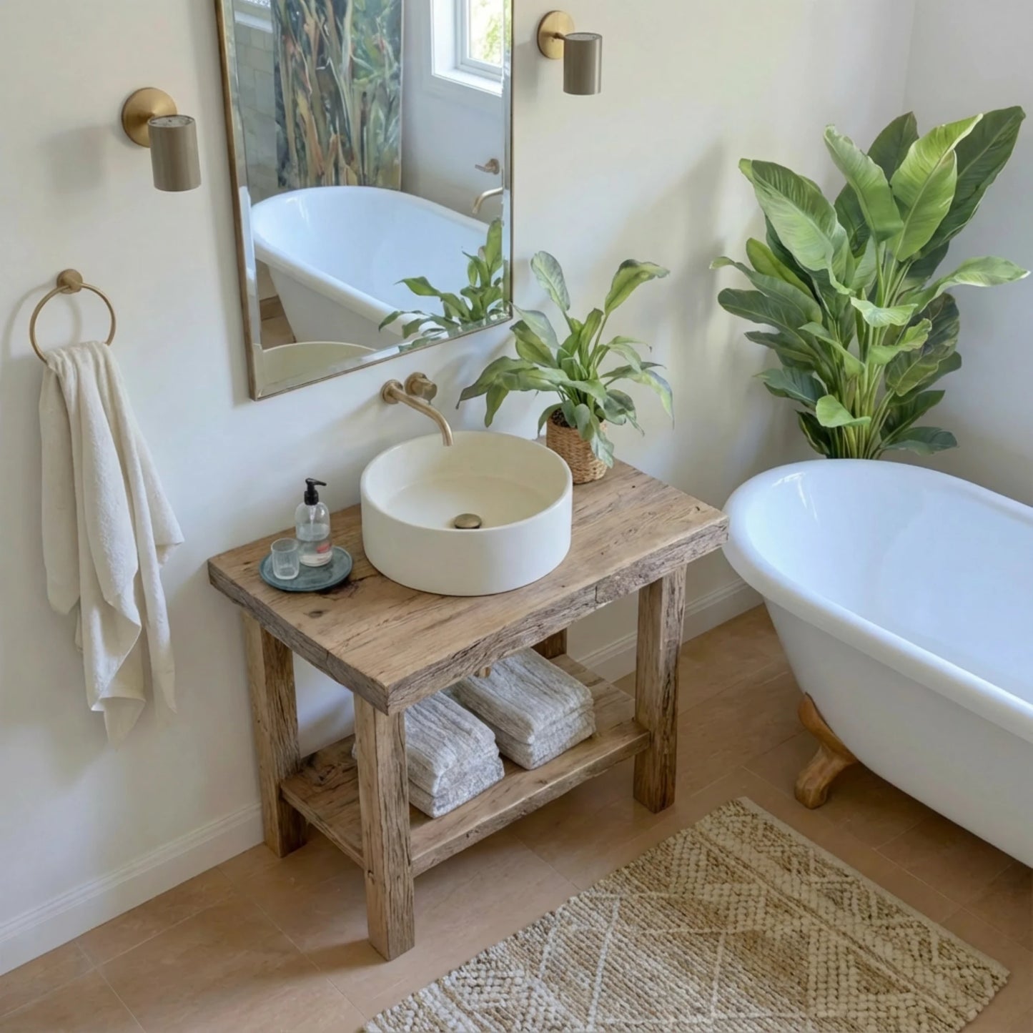 Rustic Bathroom Single or Double Sinks Vanity - Narrow Live Edge Wood