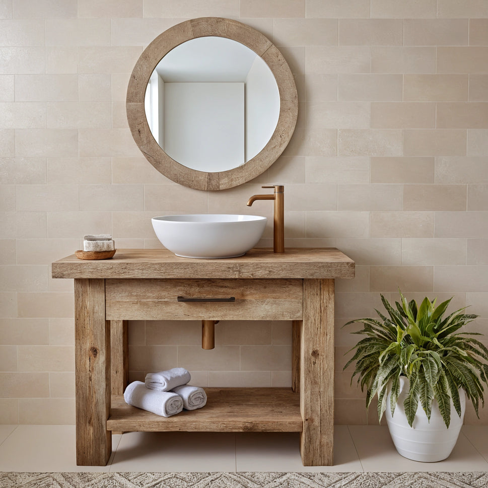 Rustic Bathroom Single or Double Sinks Vanity - Narrow Live Edge Wood
