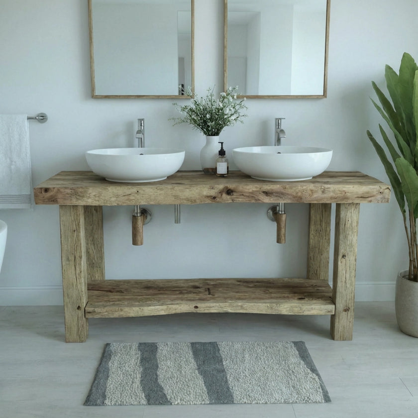 Rustic Bathroom Single or Double Sinks Vanity - Narrow Live Edge Wood