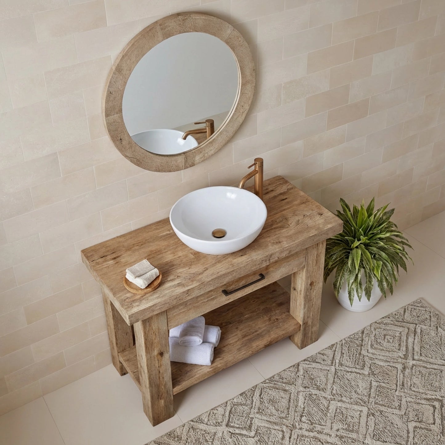 Rustic Bathroom Single or Double Sinks Vanity - Narrow Live Edge Wood