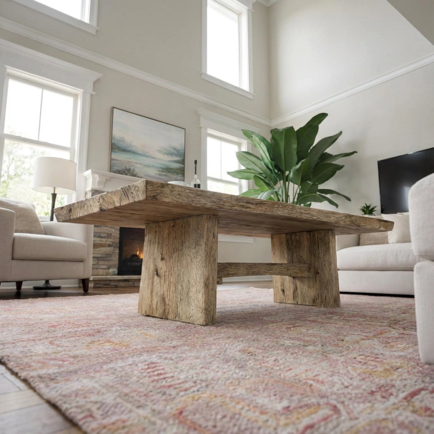 Rustic Coffee Table - Live edge solid brown top unique wooden