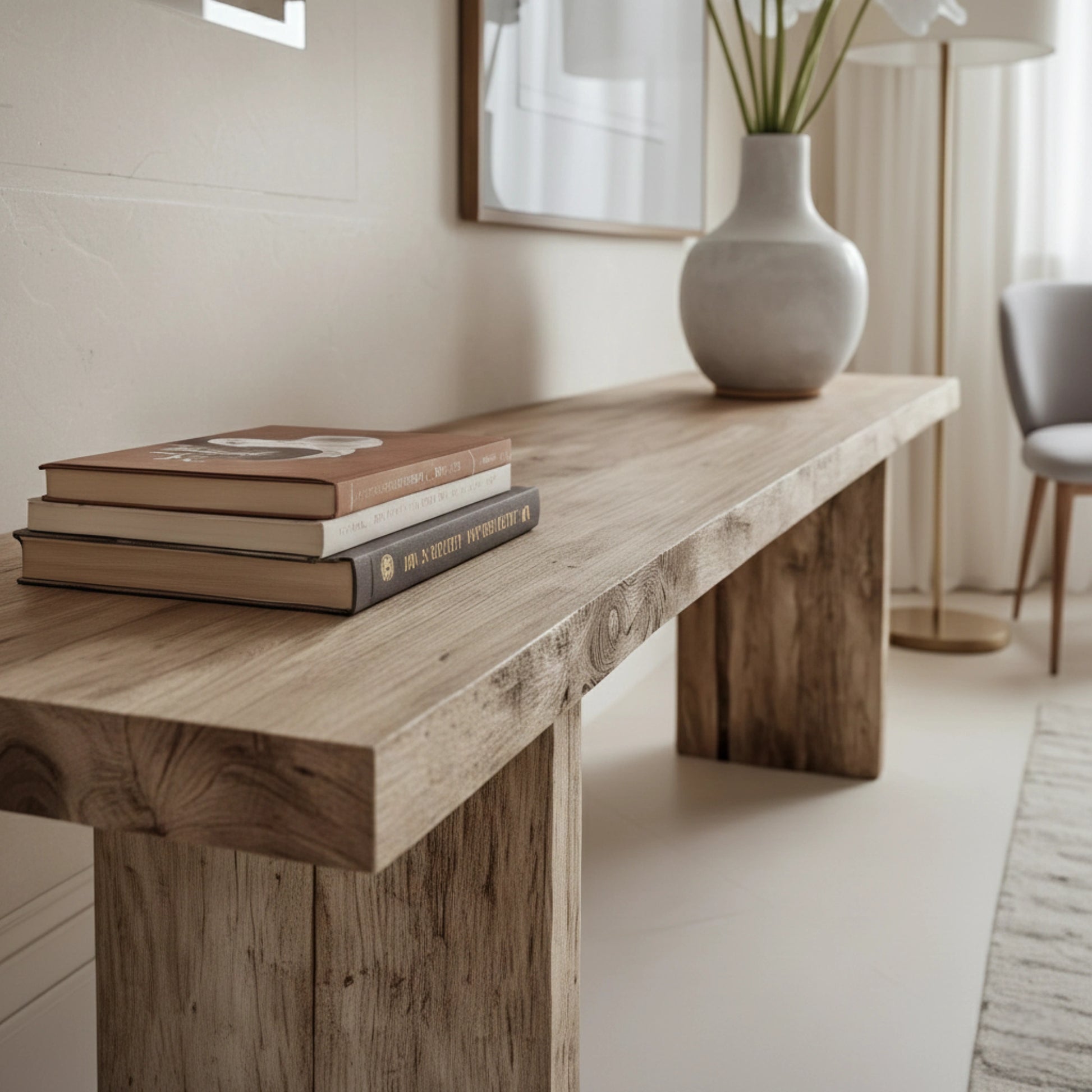 Rustic Entryway Wooden Console Table - Live Edge Wood Bench