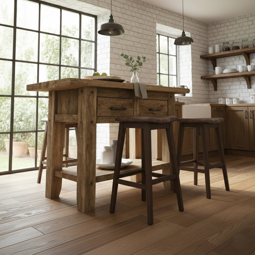 Rustic Kitchen Island with Storage - Live Edge Wood Counter Height