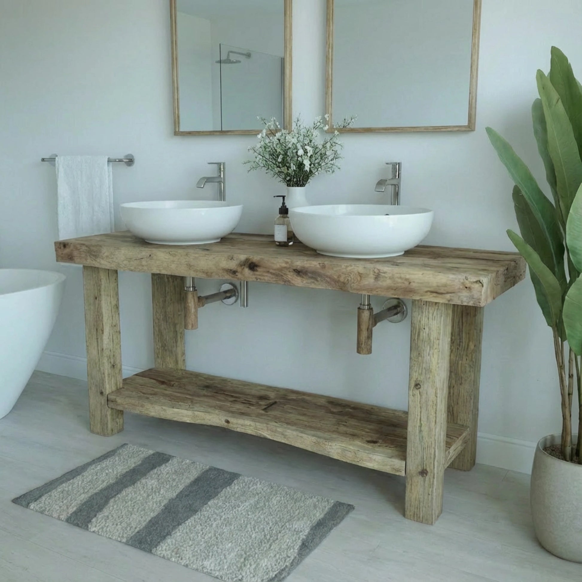 Rustic Bathroom Single or Double Sinks Vanity - Narrow Live Edge Wood