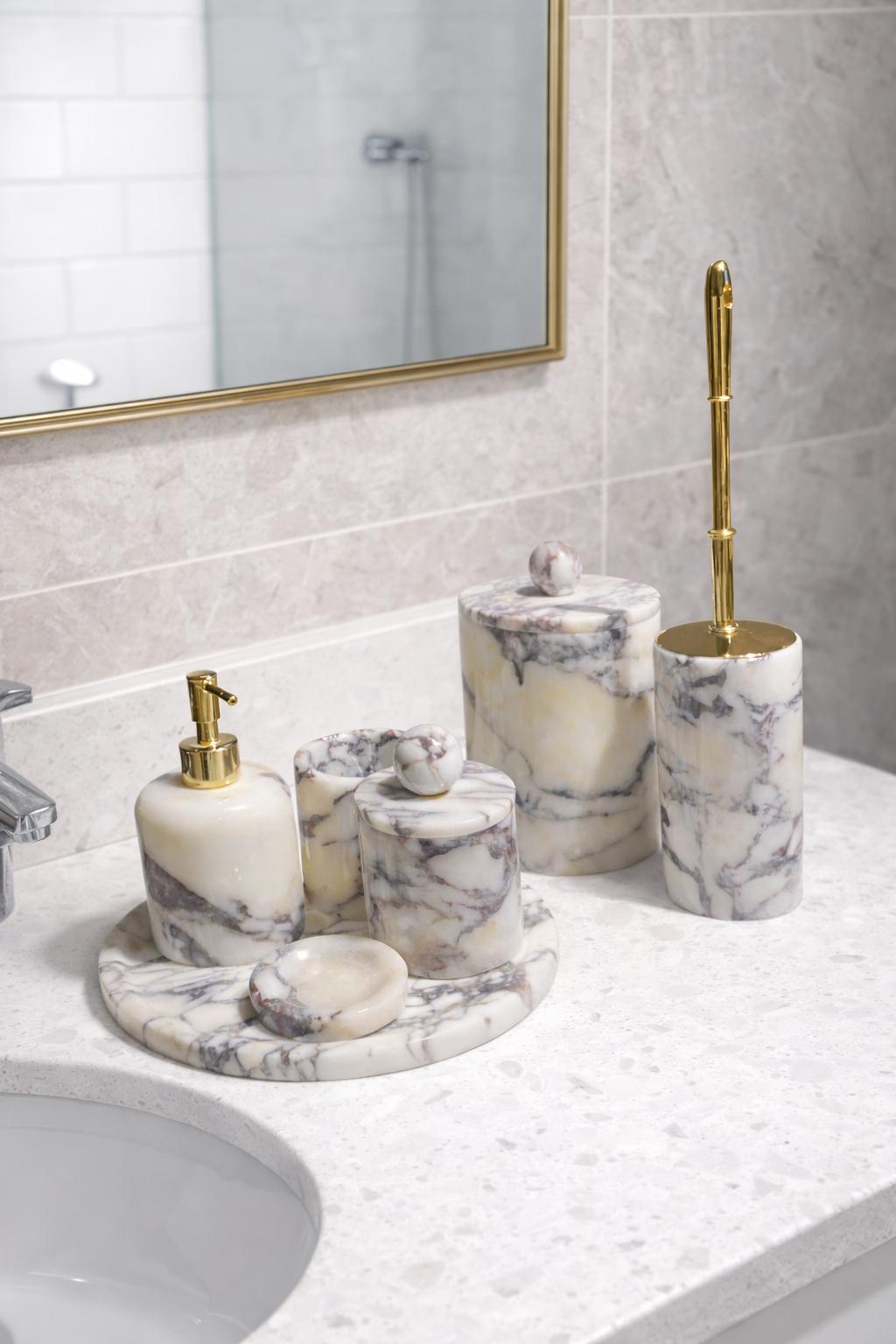 Calacatta Viola 7-Piece Bathroom Set with Toilet Brush