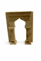 Switch Travertine Arch Sculpture with Brass Figures – handcrafted natural beige travertine, view 3 3 image