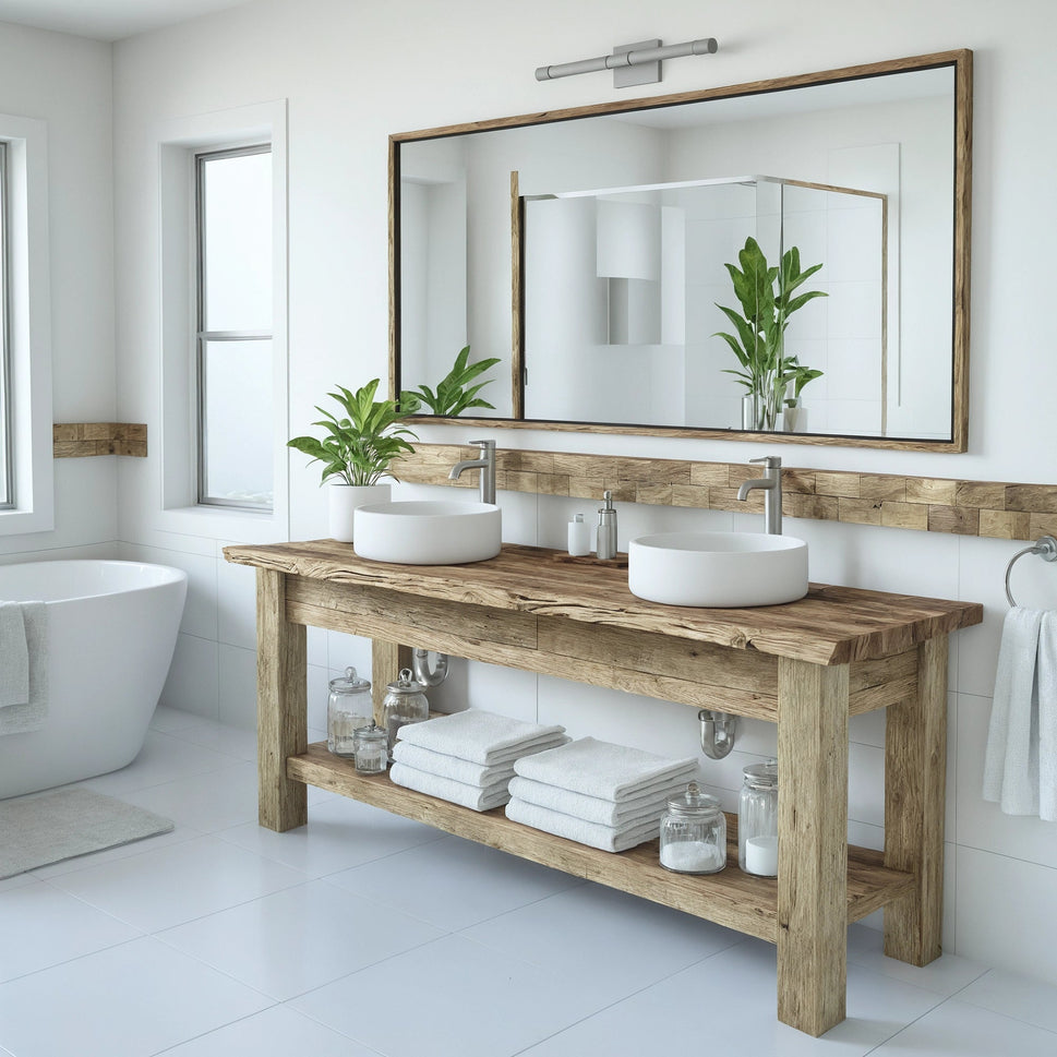 Rustic Bathroom Single or Double Sinks Vanity - Narrow Live Edge Wood