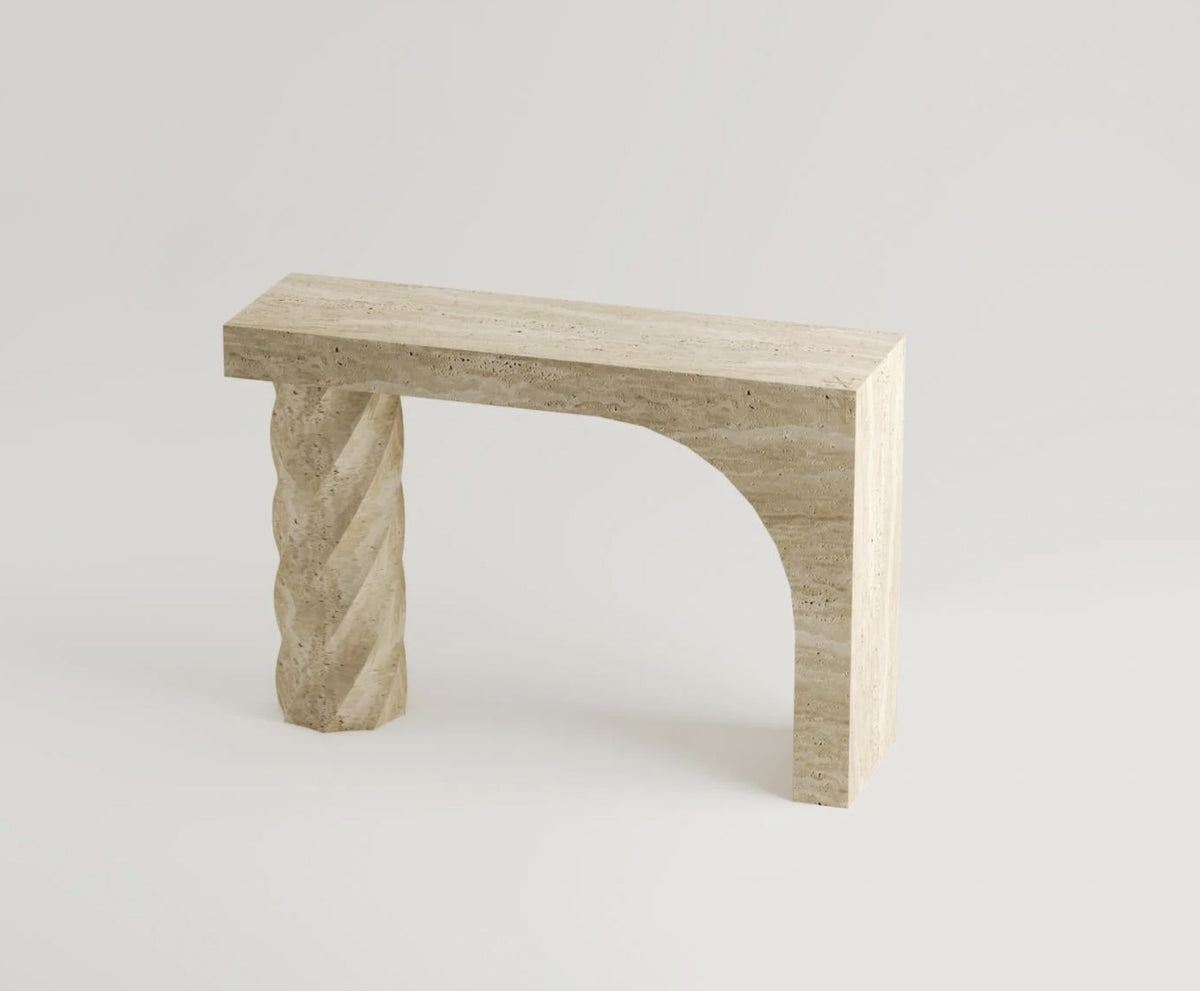 Travertine Arch Console Table with Twisted Leg – handcrafted natural beige travertine, view 2