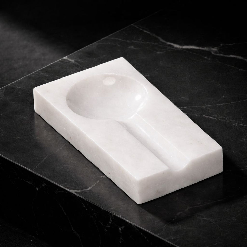 White Marble Cigar Ashtray with Silver Horse