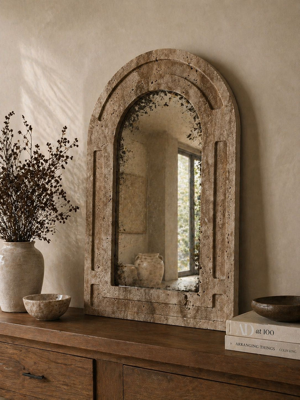 Arched Travertine Wall Mirror