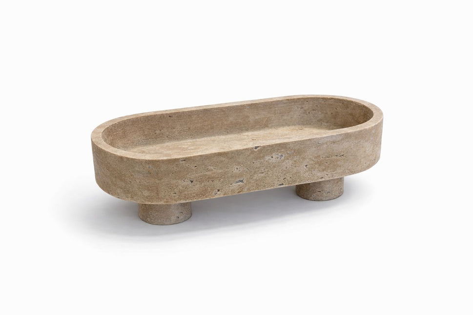 Oval Footed Travertine Tray Bowl