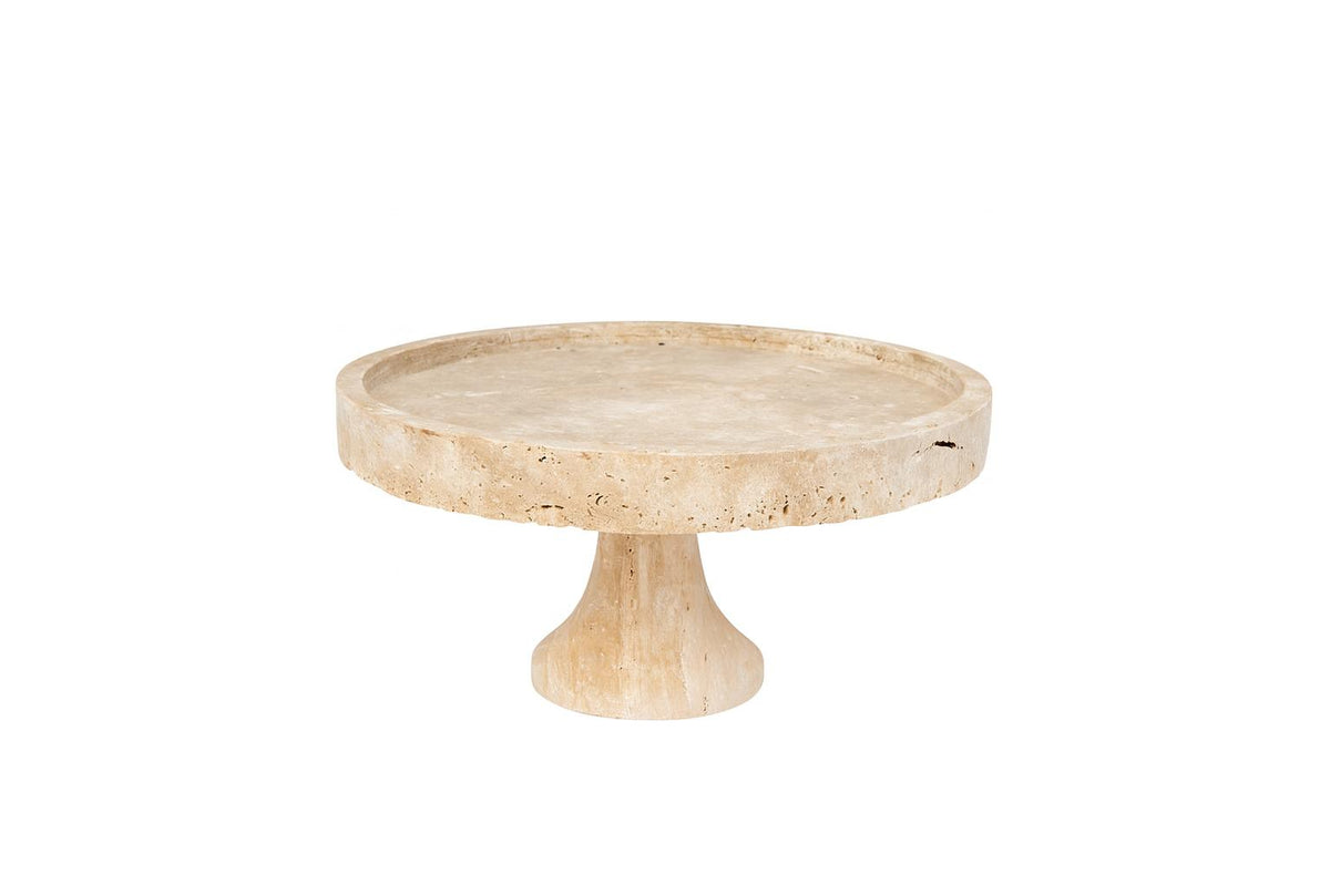 Travertine Pedestal Cake Stand – handcrafted natural beige travertine