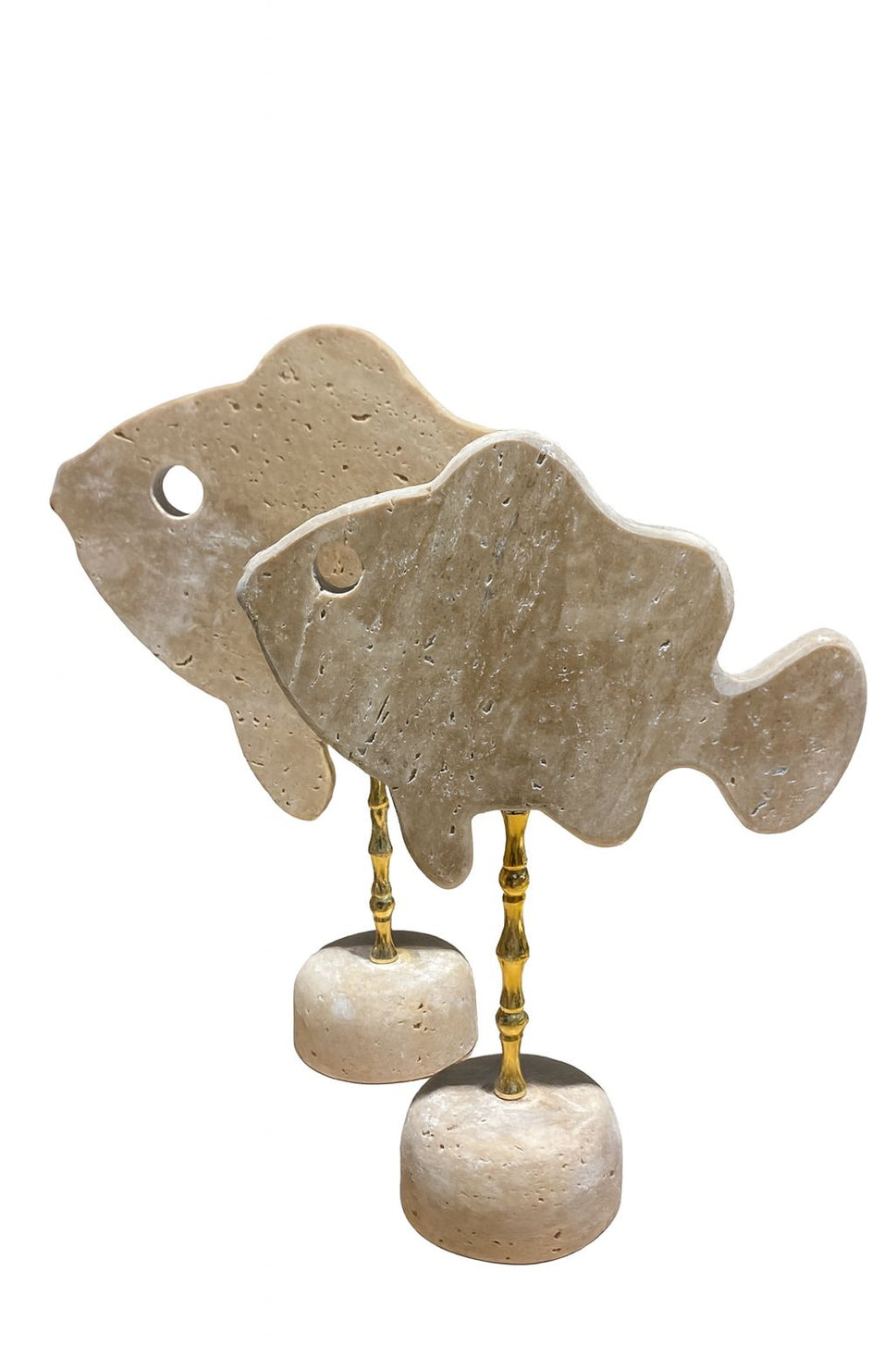 Travertine Fish Pair on Brass Stems