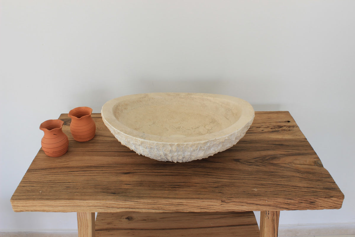 Hand-Carved Raw Chiseled Travertine Vessel Sink – handcrafted natural stone, view 10