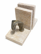 Switch Travertine Bookends with Brass Arch – handcrafted natural beige travertine, view 2 2 image