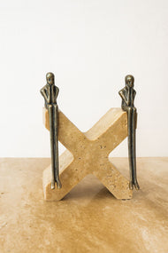 Brass Figures on Travertine X Sculpture