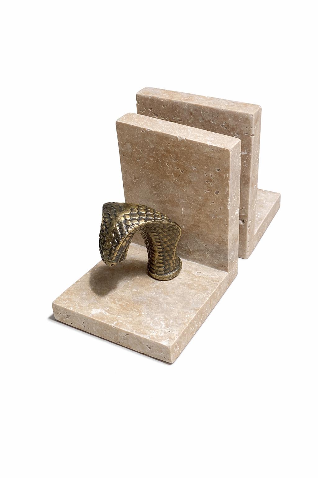 Travertine Bookends with Brass Arch