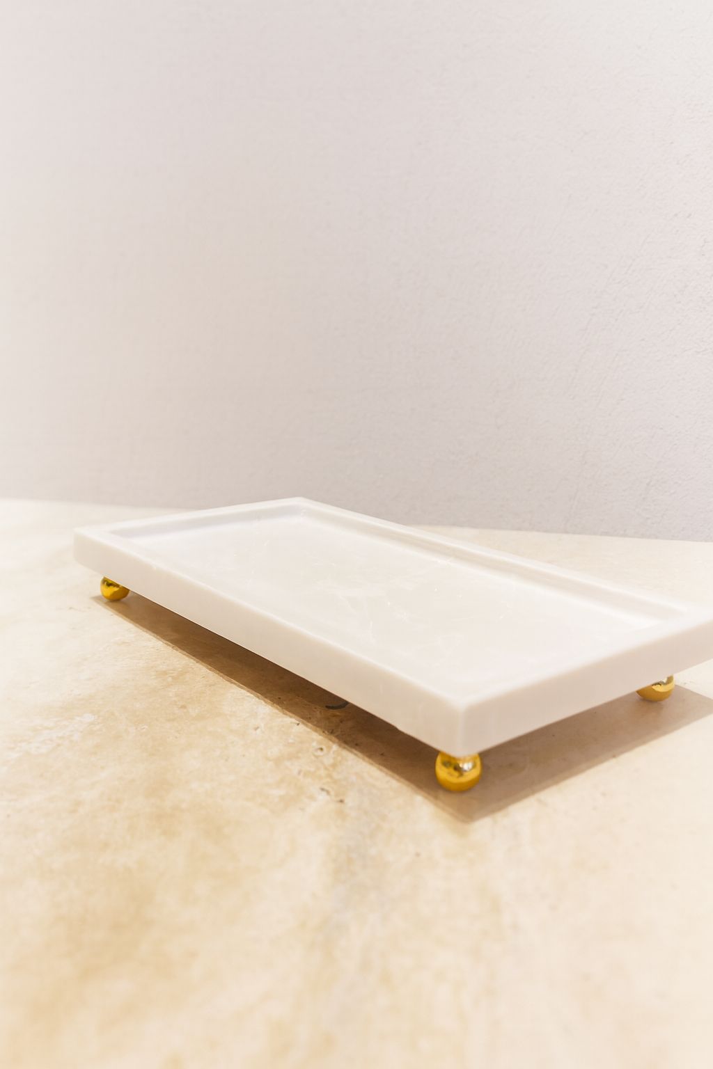 White Marble Vanity Tray with Gold Ball Feet