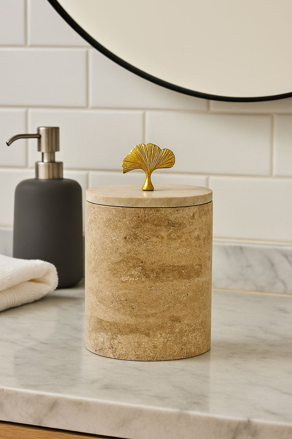 Travertine Canister with Brass Topper