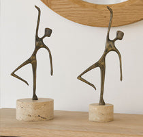 Brass Dancer Figurines on Travertine Bases