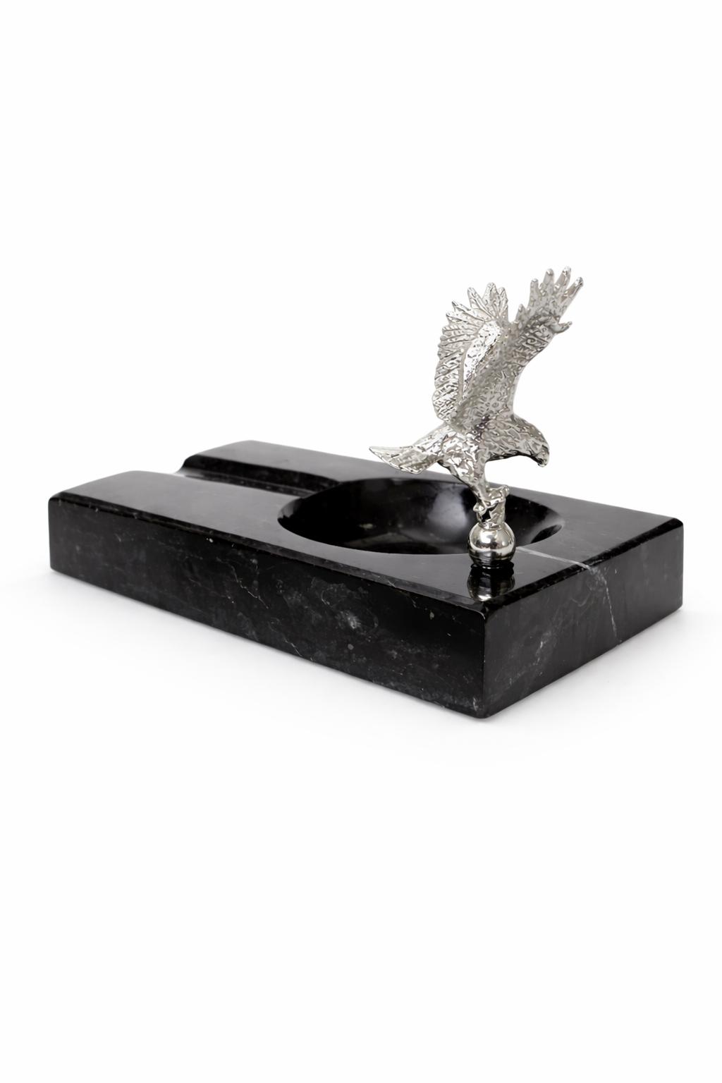Black Marble Cigar Ashtray with Brass Figure