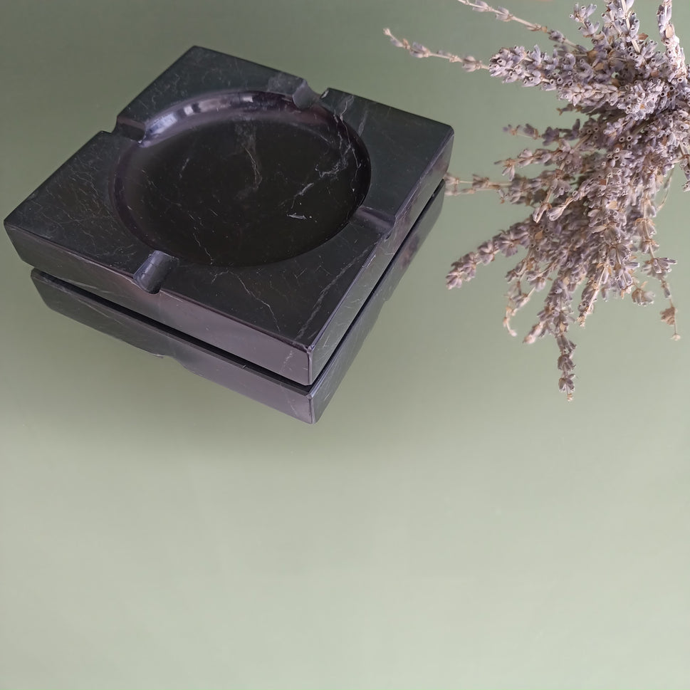 Black Marble Square Ashtray