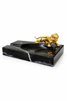 Switch Black Marble Cigar Ashtray with Brass Figure – handcrafted natural black marble, view 3 3 image