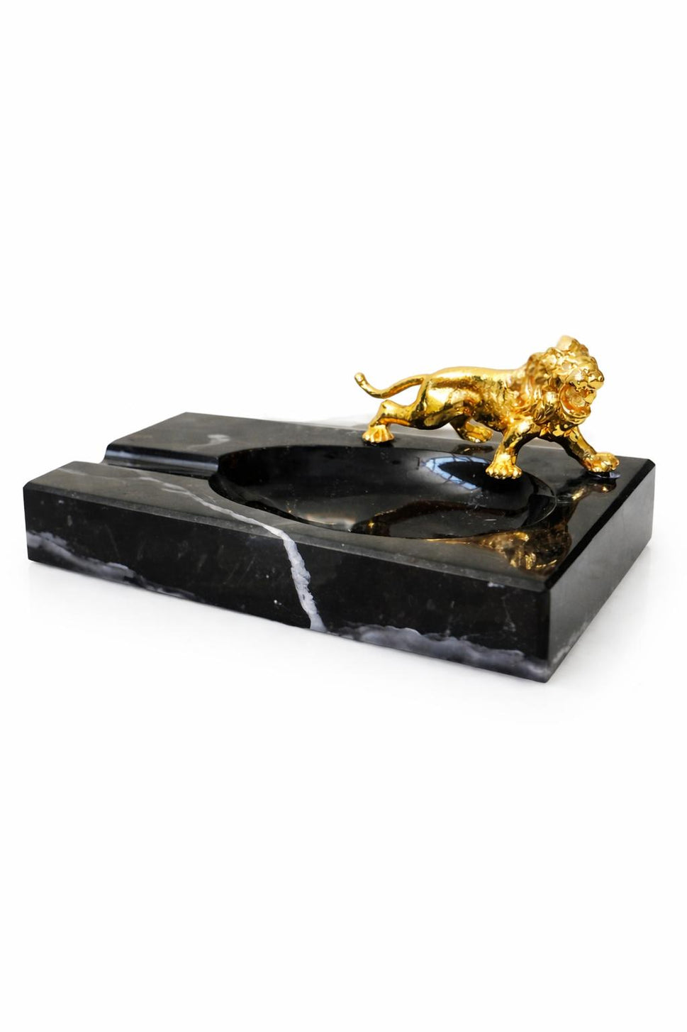 Black Marble Cigar Ashtray with Brass Figure