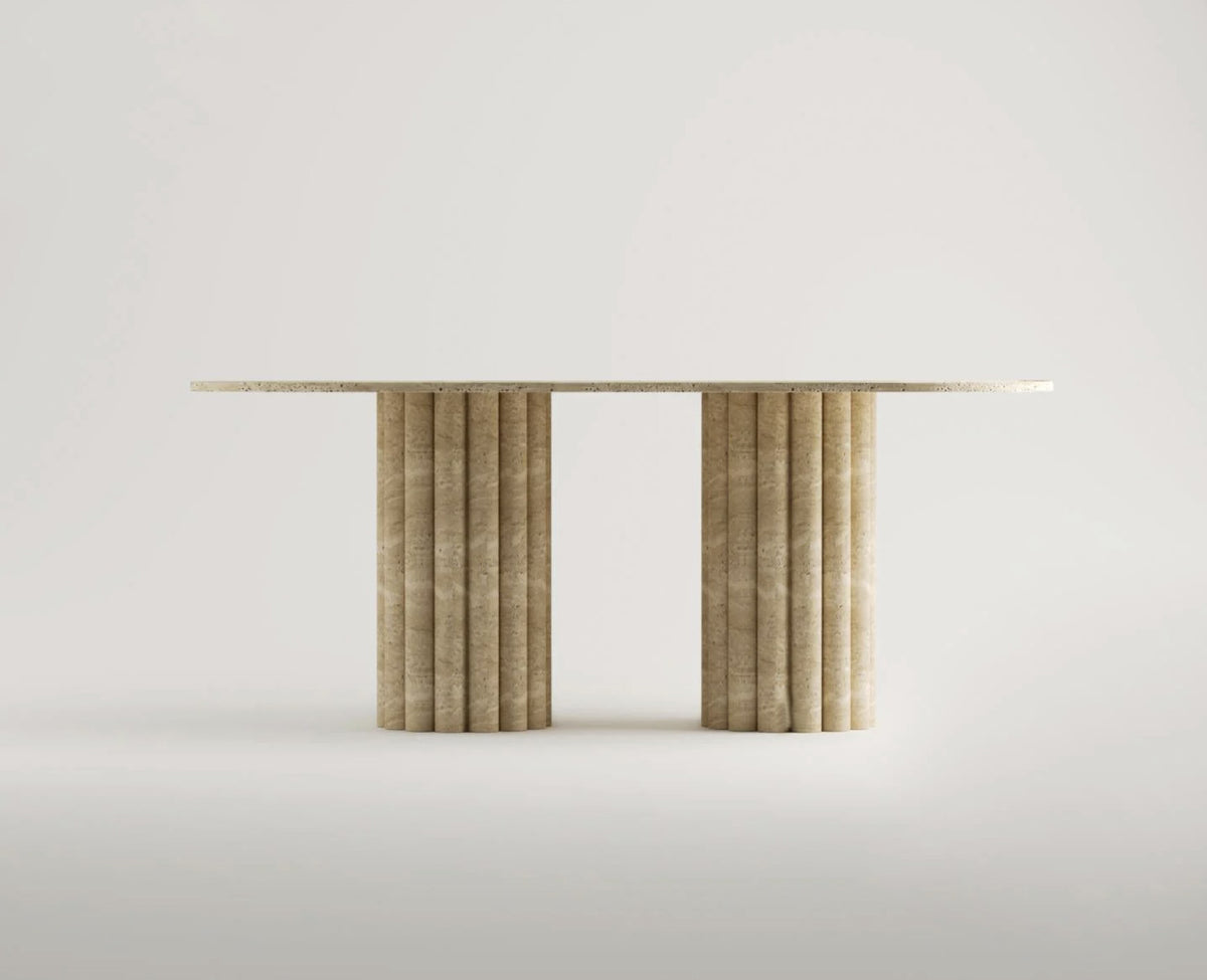 Travertine Oval Dining Table with Fluted Legs – handcrafted natural beige travertine, view 2