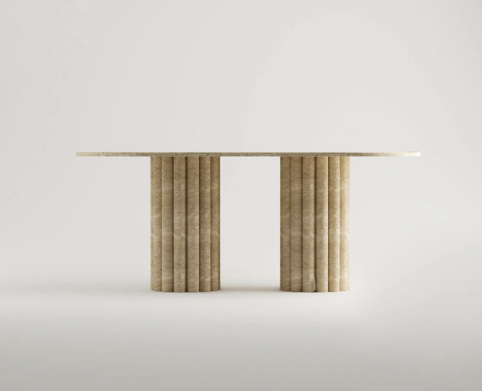 Travertine Oval Dining Table with Fluted Legs