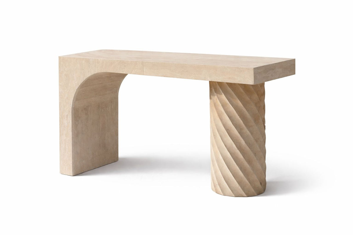 Travertine Arch Console Table with Twisted Leg