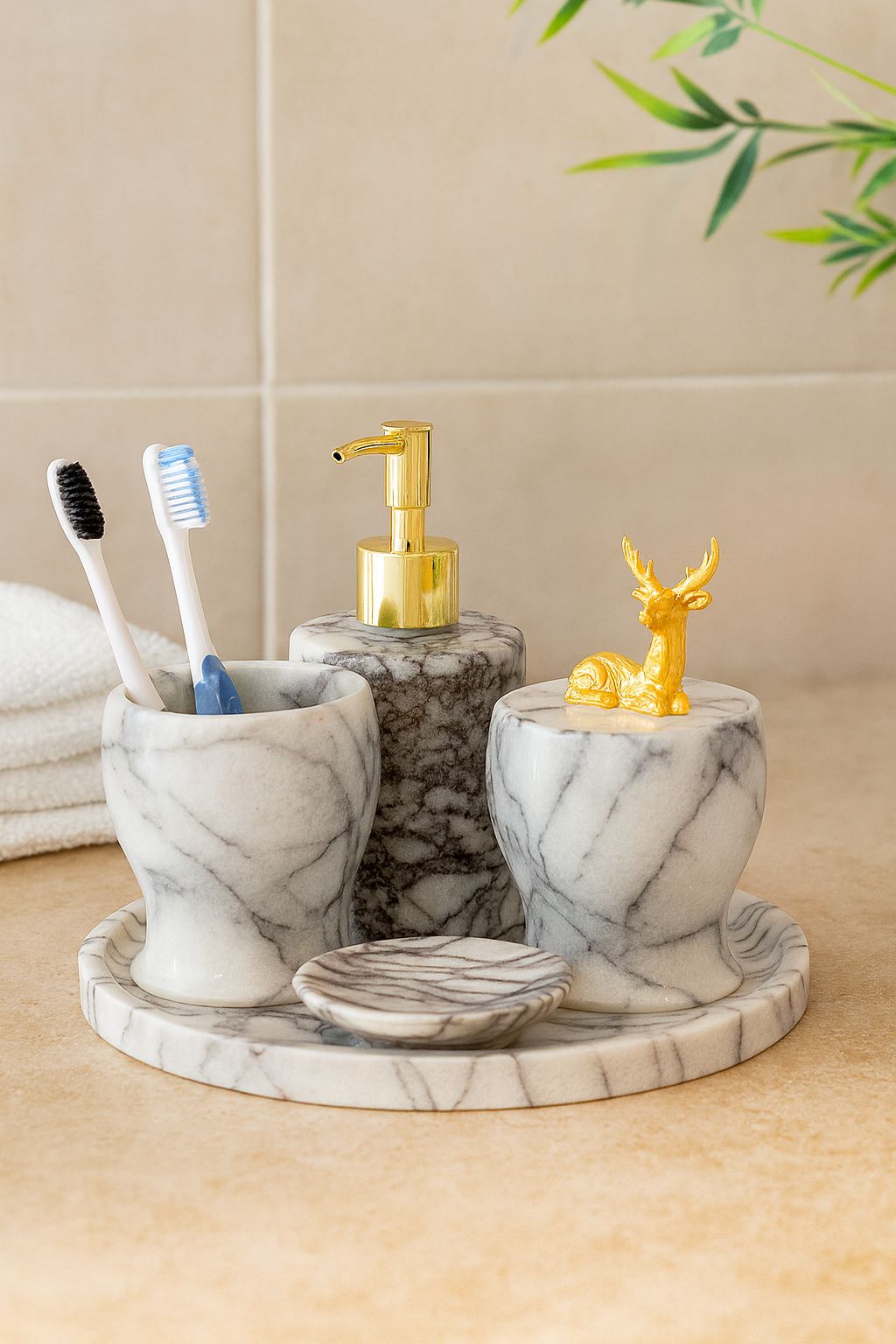 Calacatta Viola Marble Bathroom Set with Round Tray – handcrafted natural calacatta viola, view 6