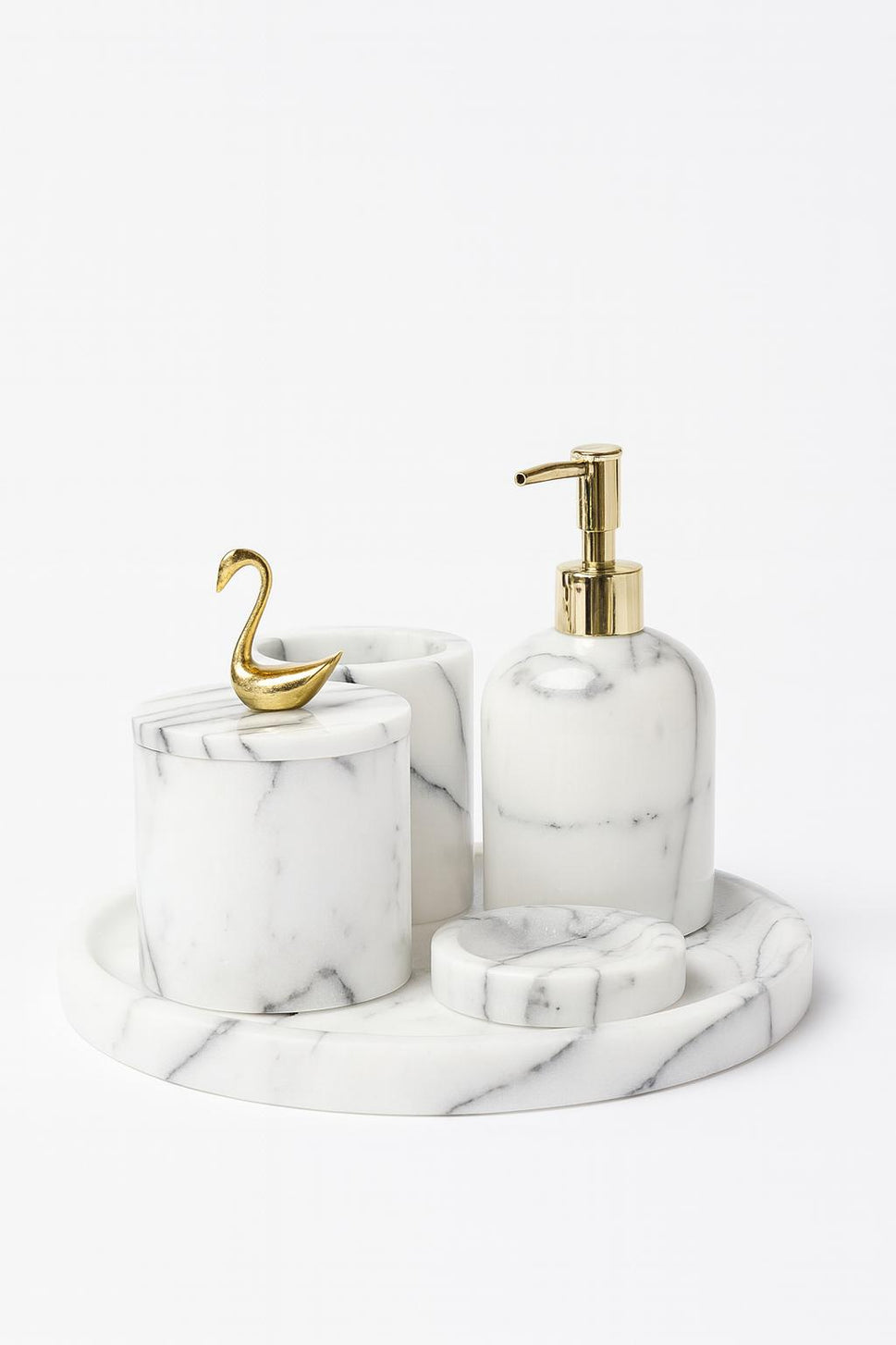 White Marble Bathroom Set with Round Tray