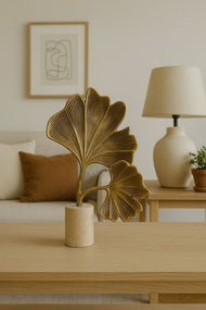 Brass Ginkgo Leaf Sculpture on Travertine