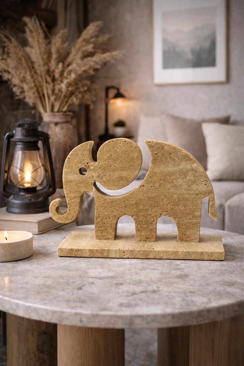Travertine Elephant Sculpture