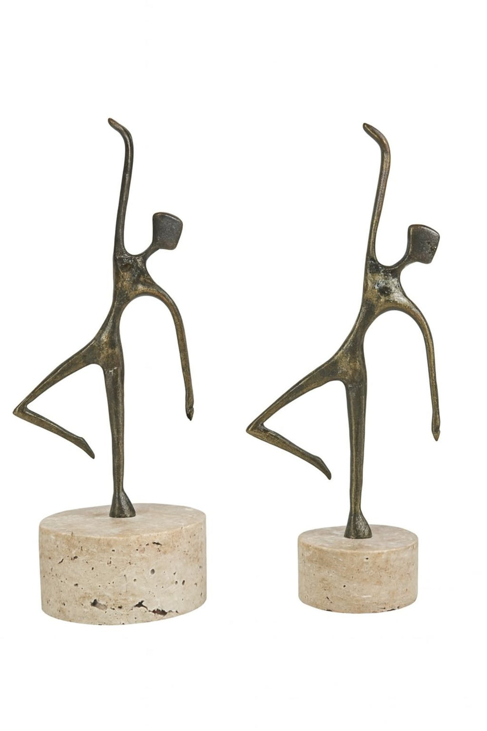 Brass Dancer Figurines on Travertine Bases