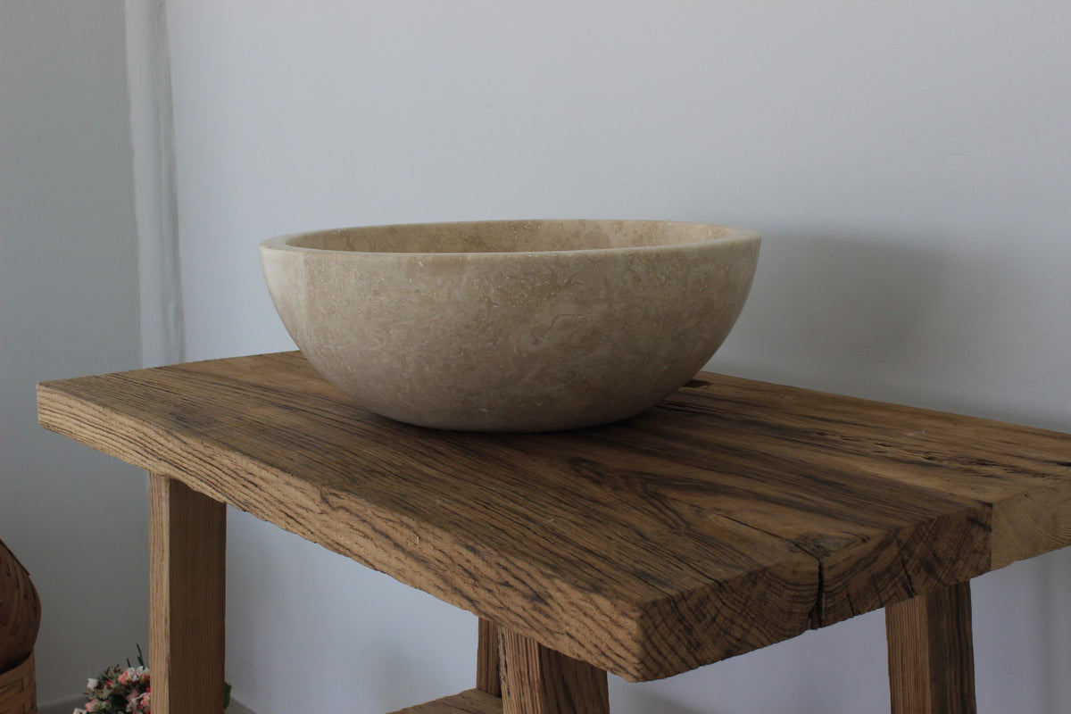 Hand-Carved Classic Round Travertine Vessel Sink – handcrafted natural stone, view 5