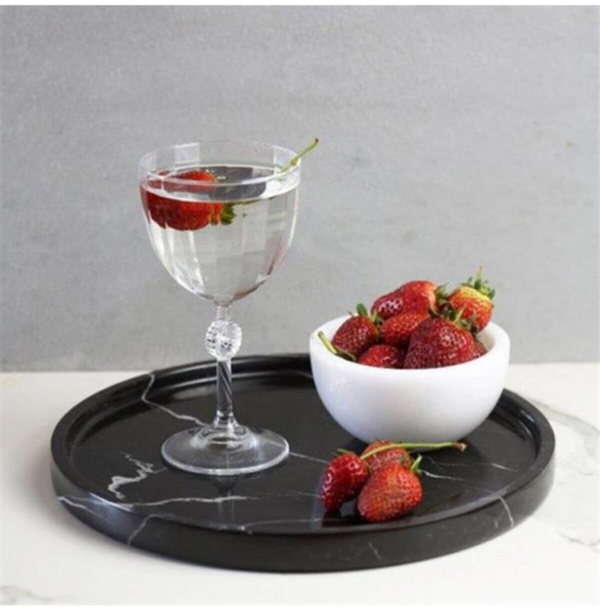 Black Marble Round Serving Tray – handcrafted natural black marble, view 3