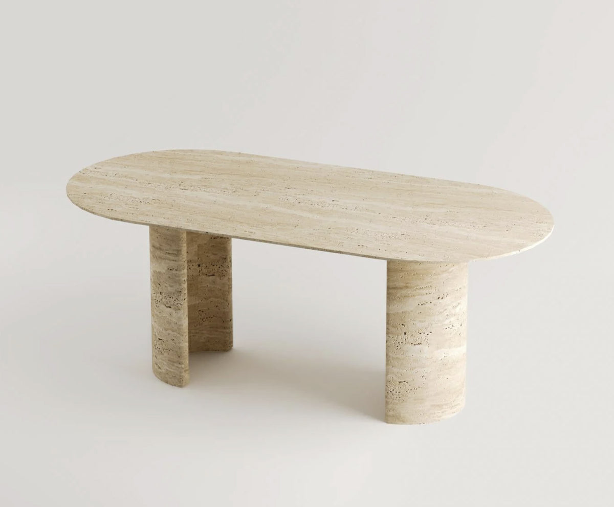 Travertine Oval Dining Table with Column Legs